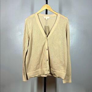 Michael Kors Cream Cardigan Sweater V-Neck Ribbed